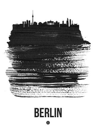 Framed Berlin Skyline Brush Stroke Black Print