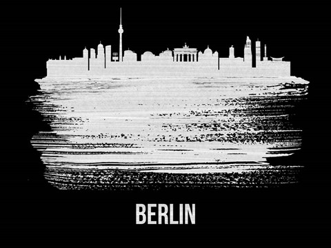 Framed Berlin  Skyline Brush Stroke White Print