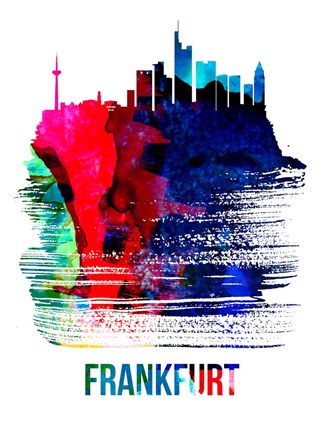 Framed Frankfurt Skyline Brush Stroke Watercolor Print