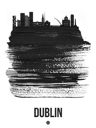 Framed Dublin Skyline Brush Stroke Black Print