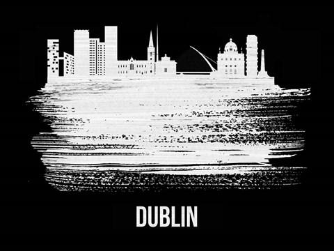 Framed Dublin Skyline Brush Stroke White Print