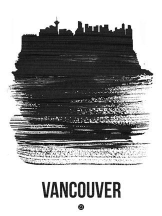 Framed Vancouver Skyline Brush Stroke Black Print