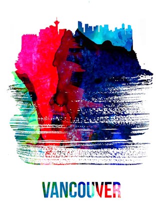 Framed Vancouver Skyline Brush Stroke Watercolor Print