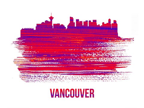 Framed Vancouver Skyline Brush Stroke Red Print