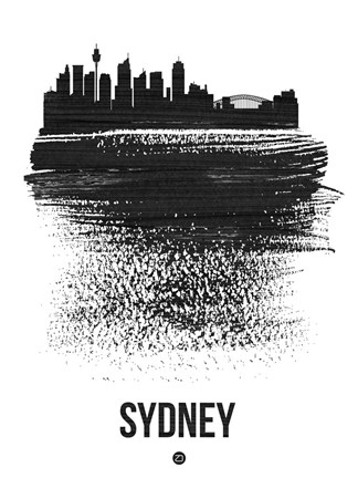Framed Sydney Skyline Brush Stroke Black Print