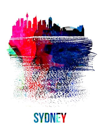 Framed Sydney Skyline Brush Stroke Watercolor Print