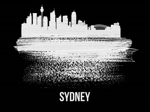 Framed Sydney Skyline Brush Stroke White Print