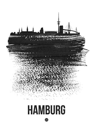 Framed Hamburg Skyline Brush Stroke Black Print