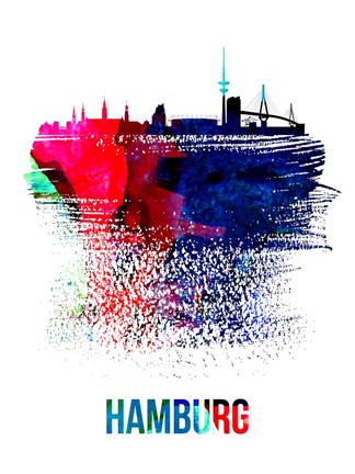 Framed Hamburg Skyline Brush Stroke Watercolor Print