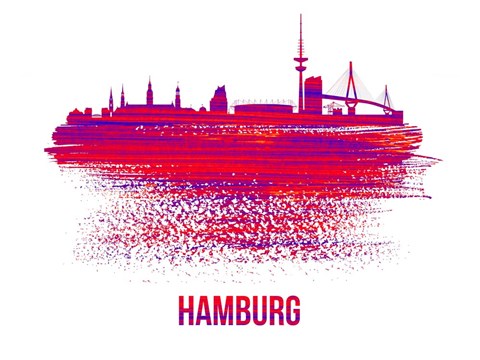 Framed Hamburg Skyline Brush Stroke Red Print