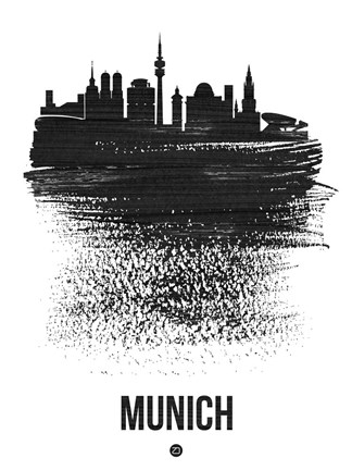 Framed Munich Skyline Brush Stroke Black Print