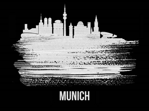 Framed Munich Skyline Brush Stroke White Print