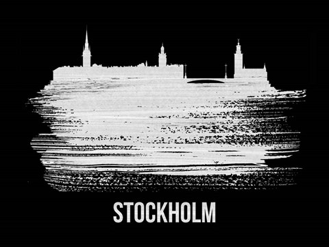 Framed Stockholm Skyline Brush Stroke White Print