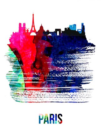 Framed Paris Skyline Brush Stroke Watercolor Print