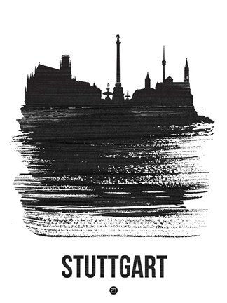 Framed Stuttgart Skyline Brush Stroke Black Print