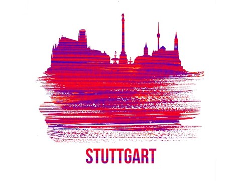 Framed Stuttgart Skyline Brush Stroke Red Print