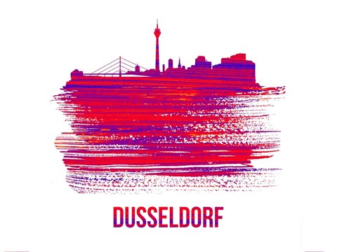 Framed Dusseldorf Skyline Brush Stroke Red Print