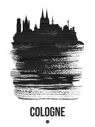 Framed Cologne Skyline Brush Stroke Black Print