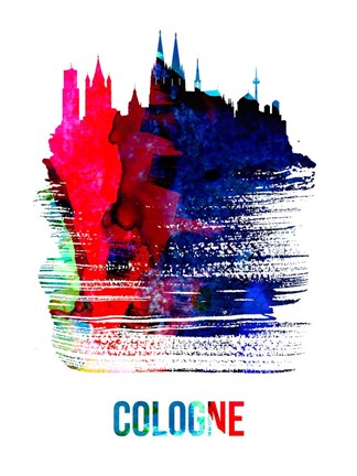 Framed Cologne Skyline Brush Stroke Watercolor Print