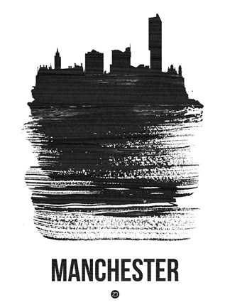 Framed Manchester Skyline Brush Stroke Black Print