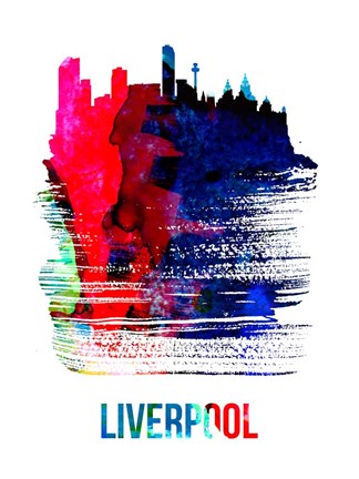 Framed Liverpool Skyline Brush Stroke Watercolor Print