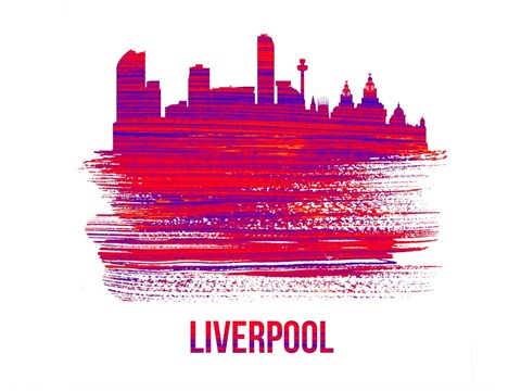 Framed Liverpool Skyline Brush Stroke Red Print