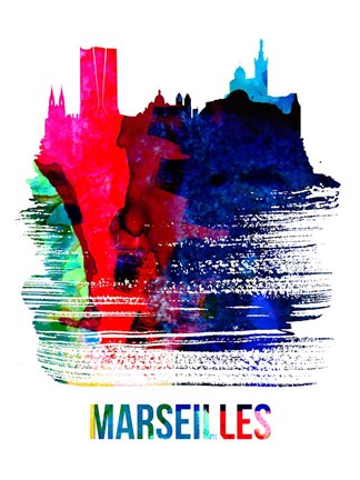 Framed Marseilles Skyline Brush Stroke Watercolor Print