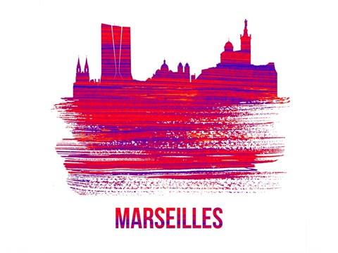 Framed Marseilles Skyline Brush Stroke Red Print