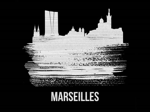 Framed Marseilles Skyline Brush Stroke White Print