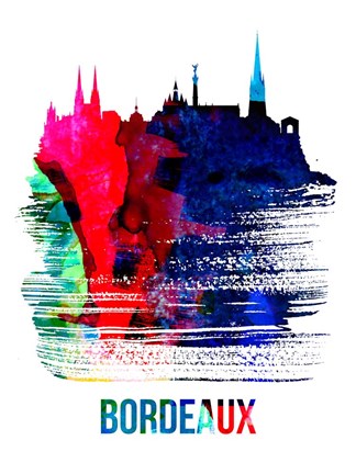 Framed Bordeaux Skyline Brush Stroke Watercolor Print