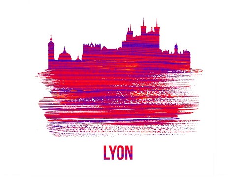Framed Lyon Skyline Brush Stroke Red Print