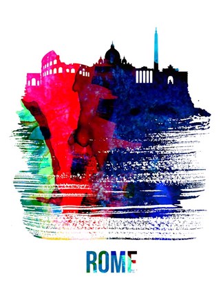 Framed Rome Skyline Brush Stroke Watercolor Print
