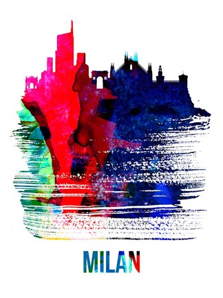 Framed Milan Skyline Brush Stroke Watercolor Print