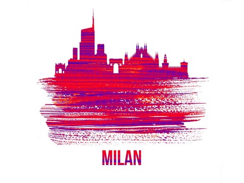 Framed Milan Skyline Brush Stroke Red Print