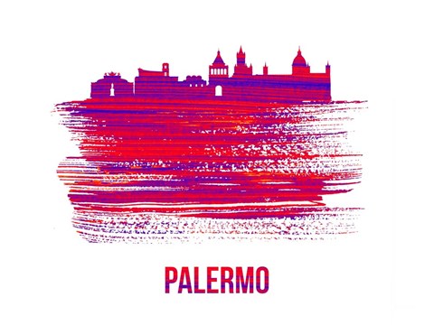 Framed Palermo Skyline Brush Stroke Red Print