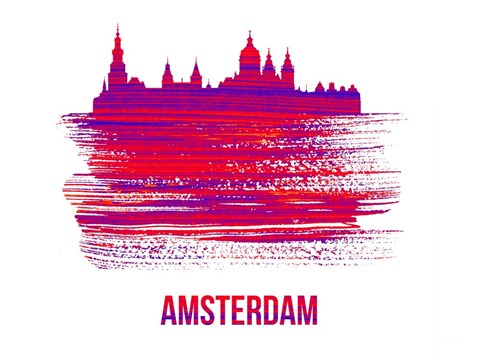 Framed Amsterdam Skyline Brush Stroke Red Print