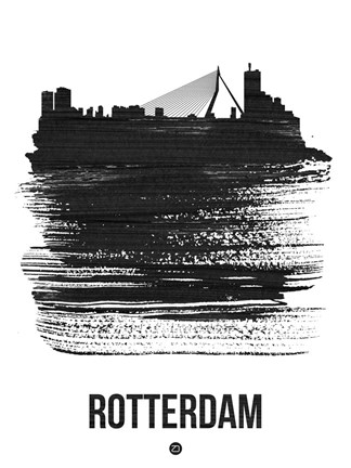 Framed Rotterdam Skyline Brush Stroke Black Print