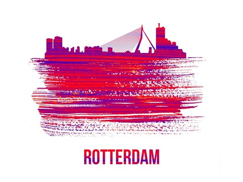 Framed Rotterdam Skyline Brush Stroke Red Print