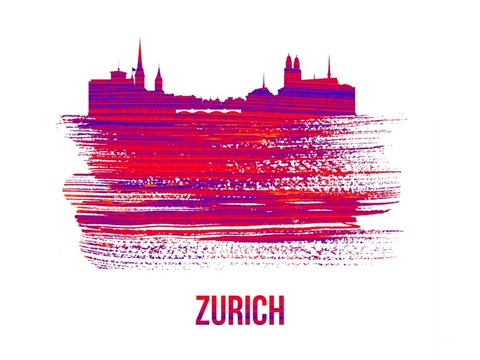 Framed Zurich Skyline Brush Stroke Red Print