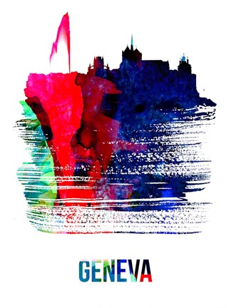 Framed Geneva Skyline Brush Stroke Watercolor Print