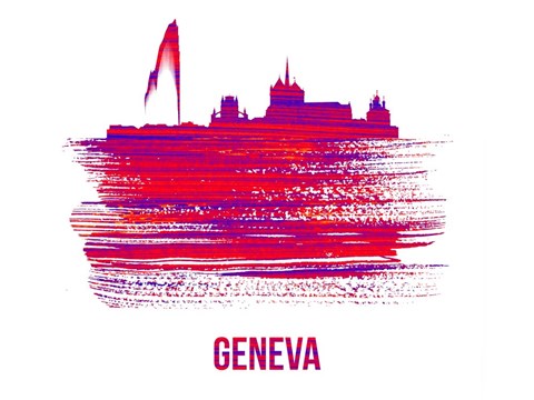 Framed Geneva Skyline Brush Stroke Red Print