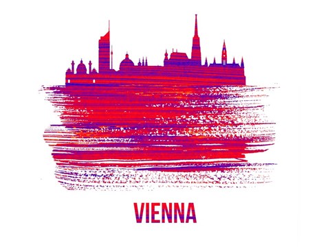 Framed Vienna Skyline Brush Stroke Red Print