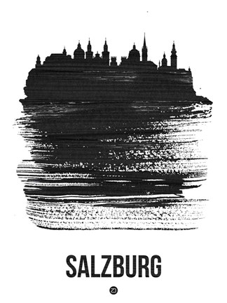 Framed Salzburg Skyline Brush Stroke Black Print