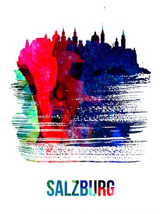 Framed Salzburg Skyline Brush Stroke Watercolor Print