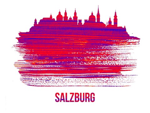 Framed Salzburg Skyline Brush Stroke Red Print