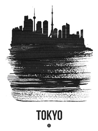 Framed Tokyo Skyline Brush Stroke Black Print