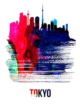 Framed Tokyo Skyline Brush Stroke Watercolor Print