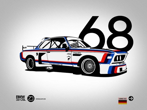 Framed 1968 BMW 3.0 CSL Print