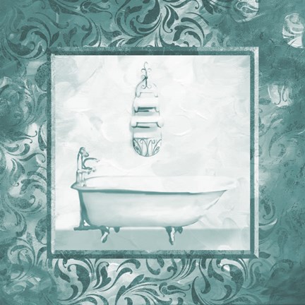 Framed Calm Teal Vintage Bath Print