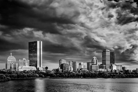 Framed Boston Skyline Monochrome Print